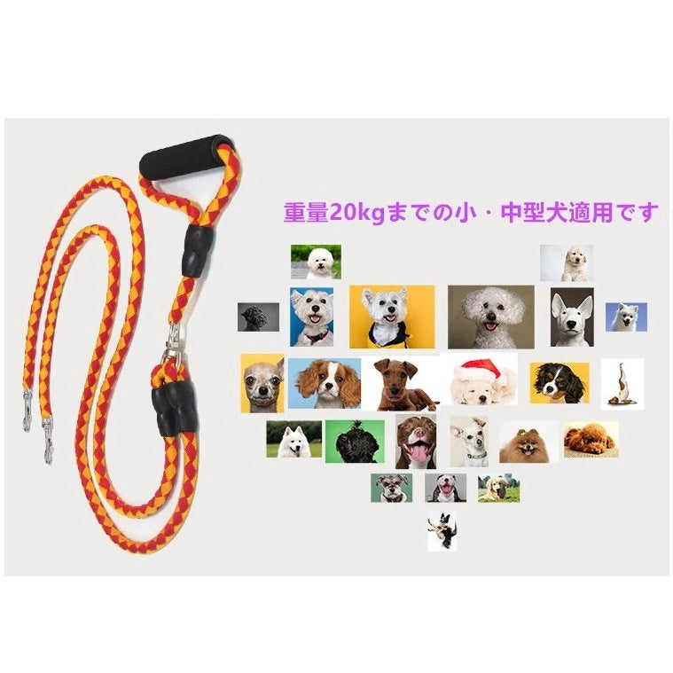犬用リード 散歩用 2匹 二頭引き 絡まない 電話しながら散歩 楽 メール便対応