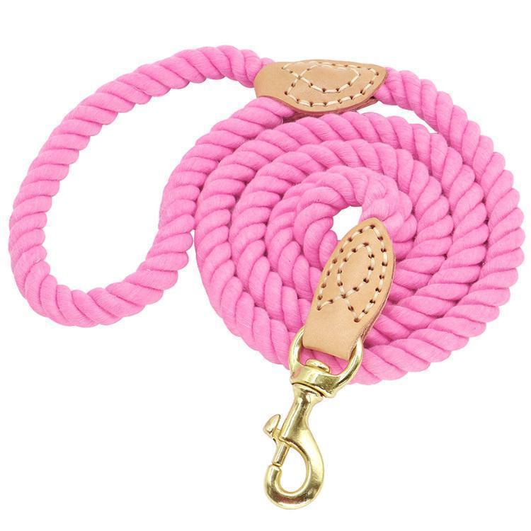 犬 リード ロープ 手作り ハンドメイド 自然素材 低アレルギー性 天然コットン 綿 本革 リアルレザー ゴールド 丈夫 かわいい おしゃれ 小型犬 中型犬 大型犬