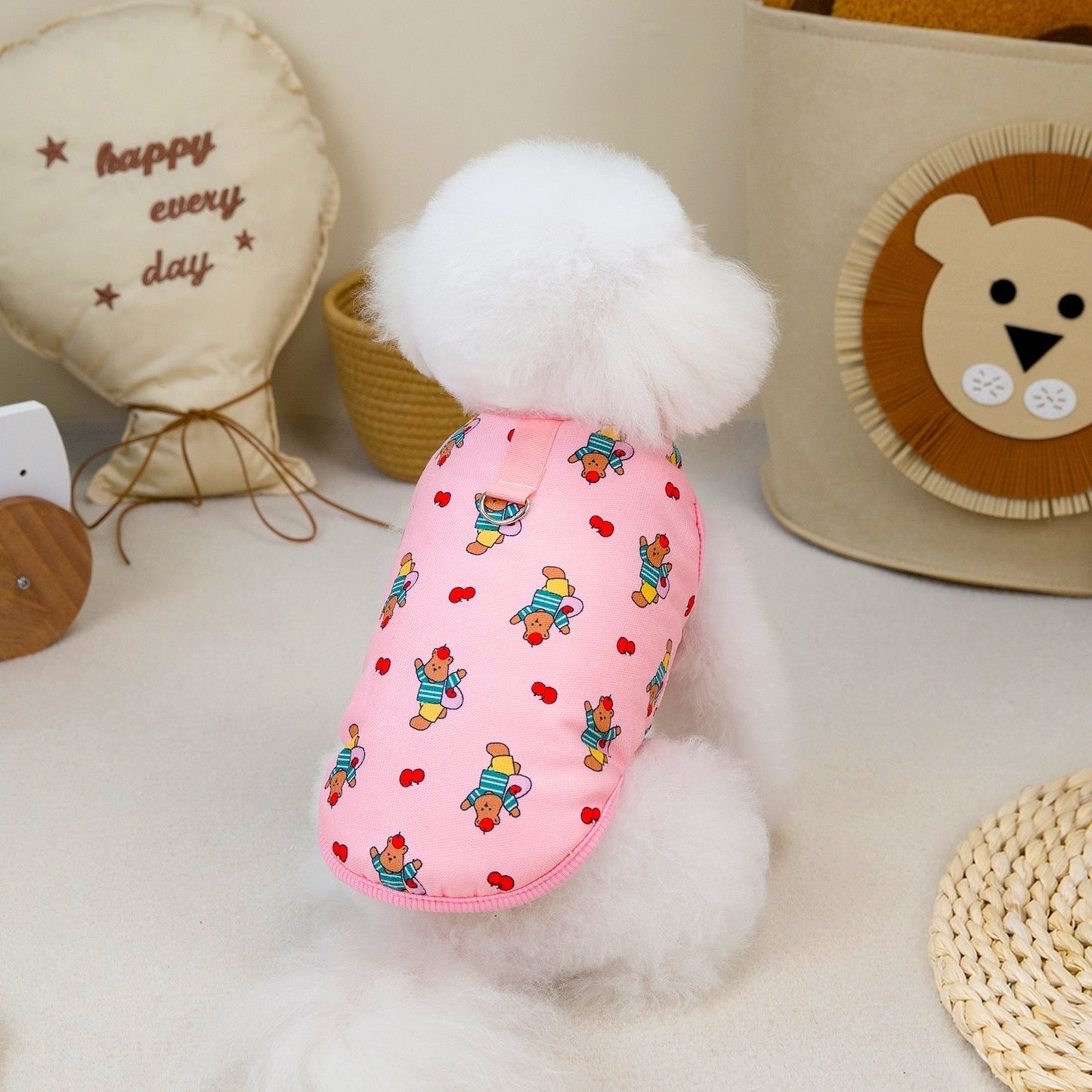 人気犬の服ペットの服小型犬や猫が秋と冬に着用することができますプリントベアコットンベストに代わって暖かい快適さ