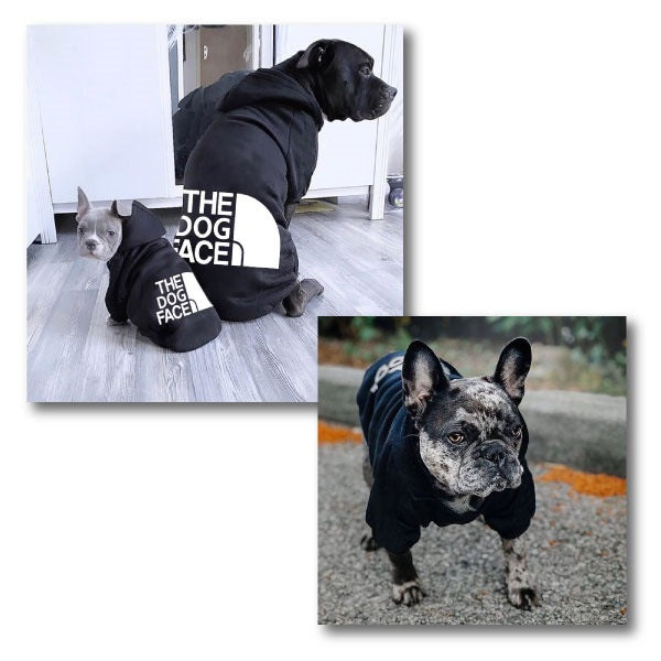 ドッグフェイス パーカー 犬 冬服 ドッグウェア パロディ 犬用 長袖 トイプードル 柴犬 スウェット トレーナー スポーティ かっこいい 散歩 お出かけ ペットウェア おしゃれ