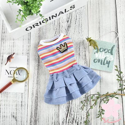 品質いいな新品 ペット 服 安い 犬 春 夏 秋 ボーダー デニム フリル ワンピース かわいい 可愛い ハイブランド 猫 ドッグ ウェア