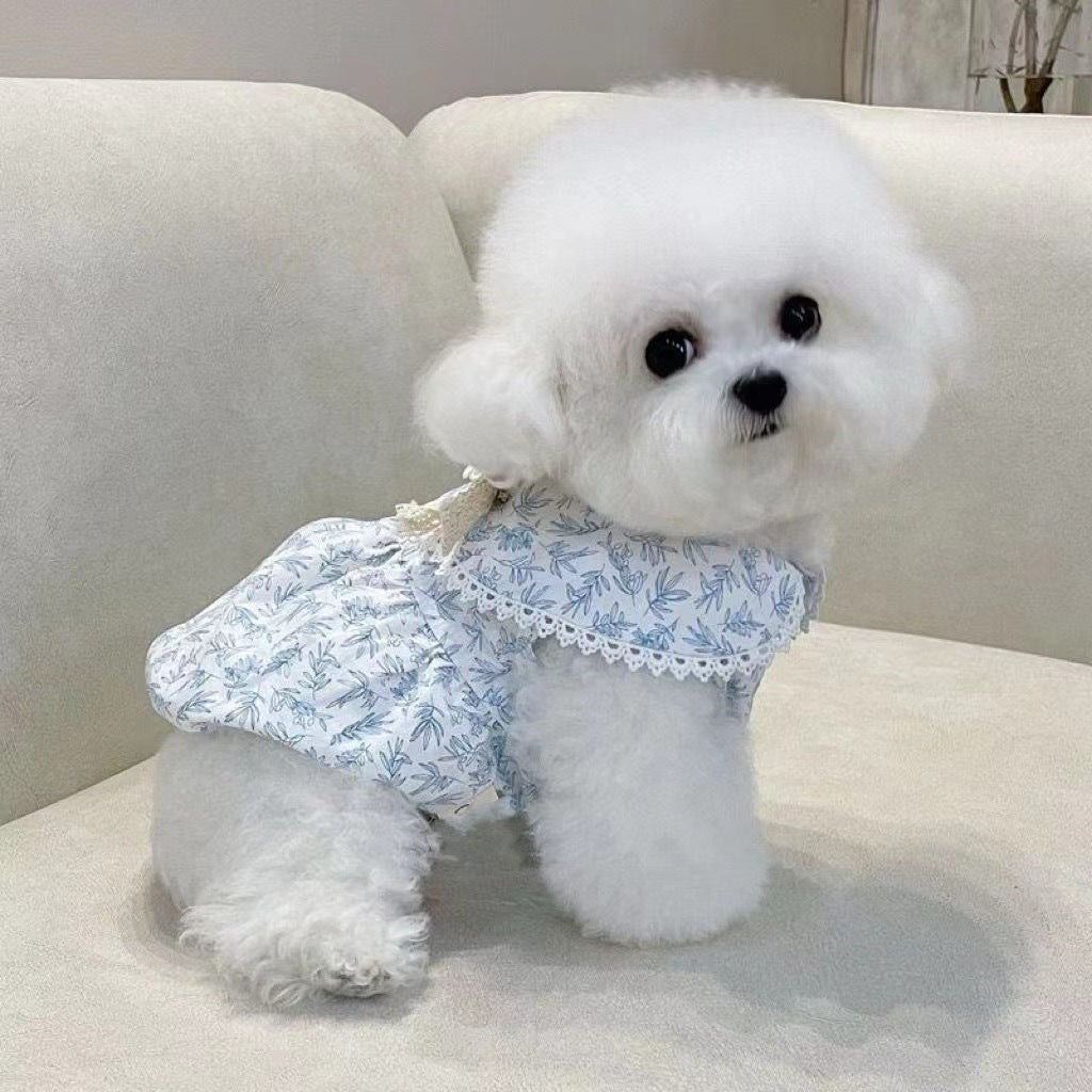 【新作犬猫服 登場】 犬服 ペット服 犬 洋服 犬服夏薄手リード付きバックル花柄スカート新作ペット服