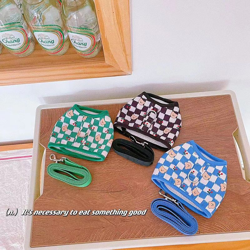 ペットの格子の胸のストラップの牽引ロープのテディは熊の貴賓の小型犬より出かけて犬の猫のベストの服を散歩します メガ割ワンピースパンツトートバッグ