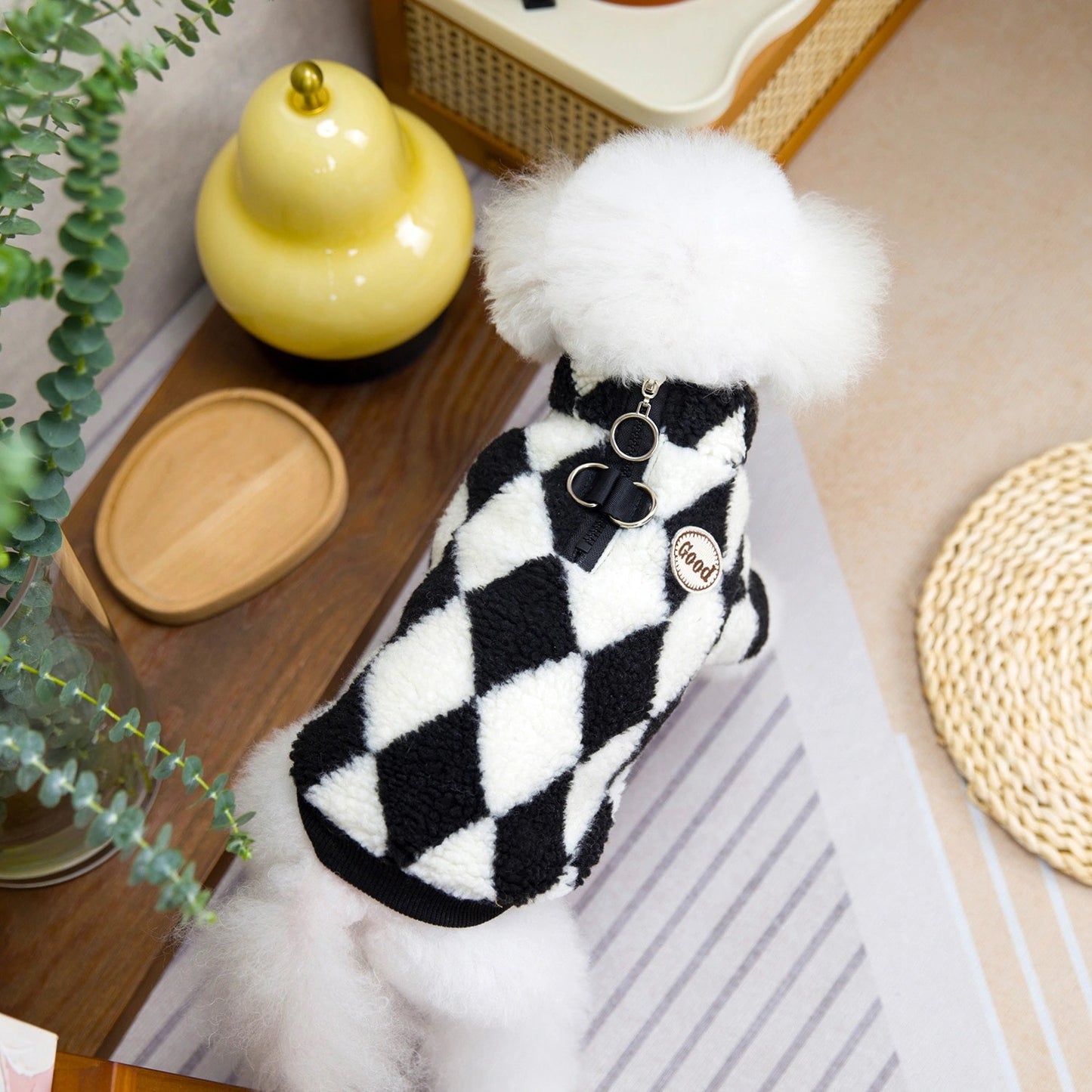 人気犬の服 ペット服 小型犬 猫も着られる 秋冬 あったか快適ダイヤ格子柄ジップフリースジャケット