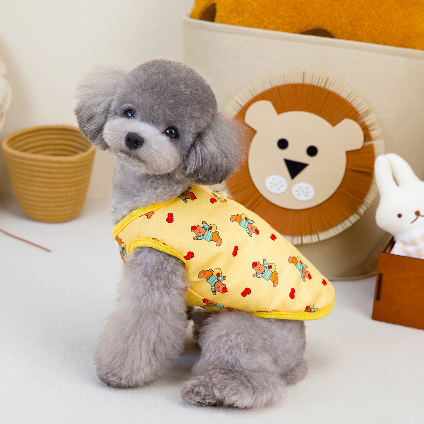 人気犬の服ペットの服小型犬や猫が秋と冬に着用することができますプリントベアコットンベストに代わって暖かい快適さ