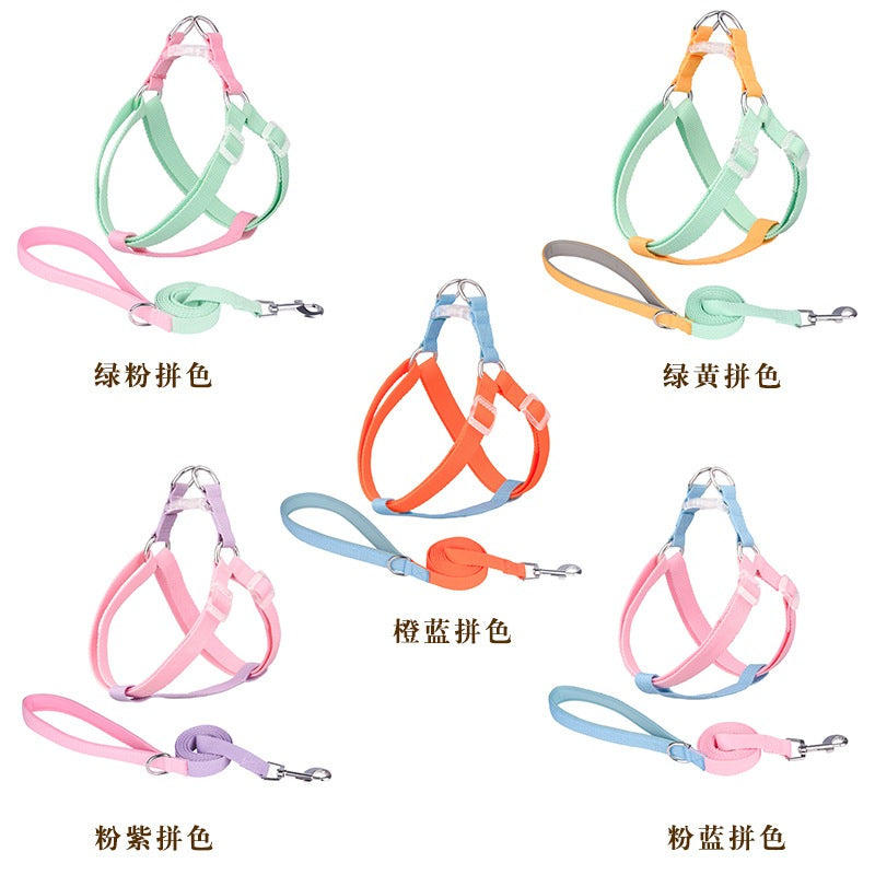 【IRC】コントラストカラー ペットリーシュ マカロン カラーマッチング ペットチェストストラップ 防爆 赤 犬 リーシュ ヒート