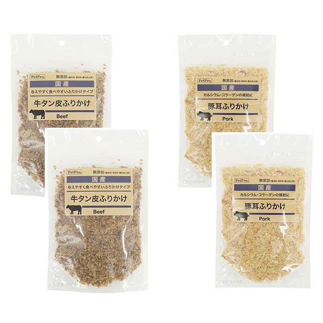 <a href="https://www.qoo10.jp/gmkt.inc/Search/brand.aspx?brandno=112304" target="_blank" class="title_brand" id="btn_brand" title="ペットプロ">ペットプロ</a>犬用 おやつ 国産 同種2袋セット 2種類から選べる 牛タン 豚耳 ふりかけ 85g 無添加 トッピング 餌 ドッグフード 愛犬用 動物 フード ペット メール便発送/PP国産おやつ2個