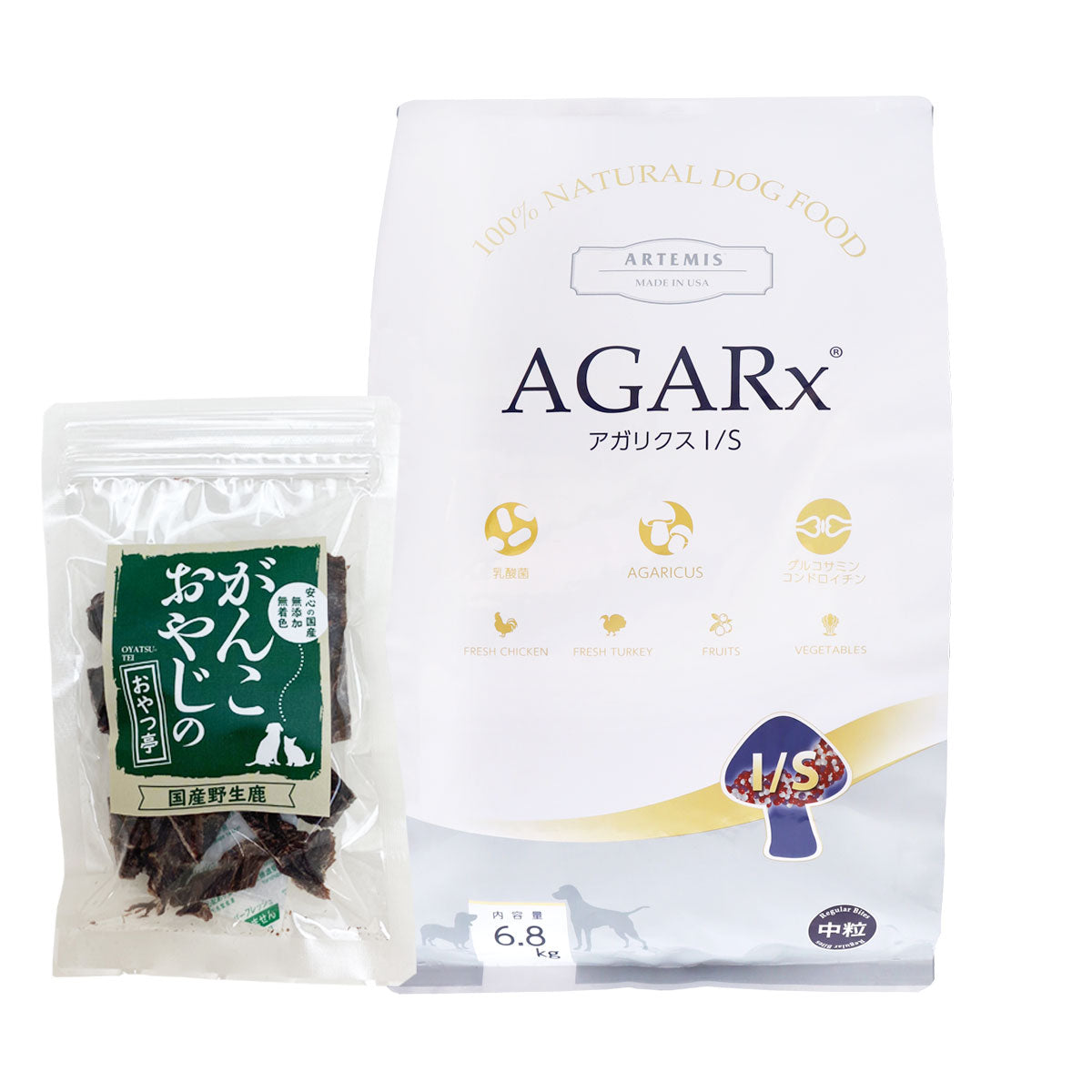 <a href="https://www.qoo10.jp/gmkt.inc/Search/brand.aspx?brandno=110621" target="_blank" class="title_brand" id="btn_brand" title="artemis">artemis</a>アガリクス I/S 中粒 6.8kg【国産鹿肉ジャーキー20g付き】