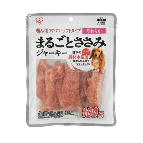<a href="https://www.qoo10.jp/gmkt.inc/Search/brand.aspx?brandno=49458" target="_blank" class="title_brand" id="btn_brand" title="アイリスオーヤマ">アイリスオーヤマ</a>P-IJ-S100 まるごとささみジャーキー やわらか 100g