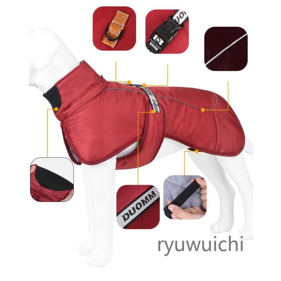 大型犬 中型犬 犬 ジャケット 反射テープ付き ダウン風ジャケット 首元カバー ベスト ウェア ドッグウェア ペット 服 防水 防風 防寒 おしゃれ 可愛い