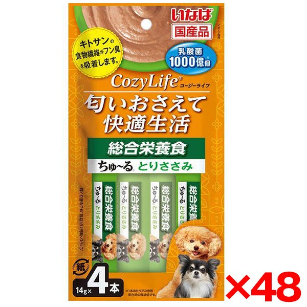 <a href="https://www.qoo10.jp/gmkt.inc/Search/brand.aspx?brandno=77771" target="_blank" class="title_brand" id="btn_brand" title="いなばペットフード">いなばペットフード</a>48個セット いなば Cozy Lifeちゅ~る 総合栄養食 とりささみ 14g×4本