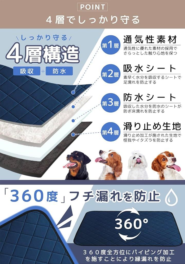 洗えるペットシーツ 犬 猫 おしっこマット 小型犬 ペットマット 丸ごと洗える 繰り返し使える トイレ下敷きマット 漏れ防止 2枚セット(ベージュ骨柄, 60x45cm(2枚セット))
