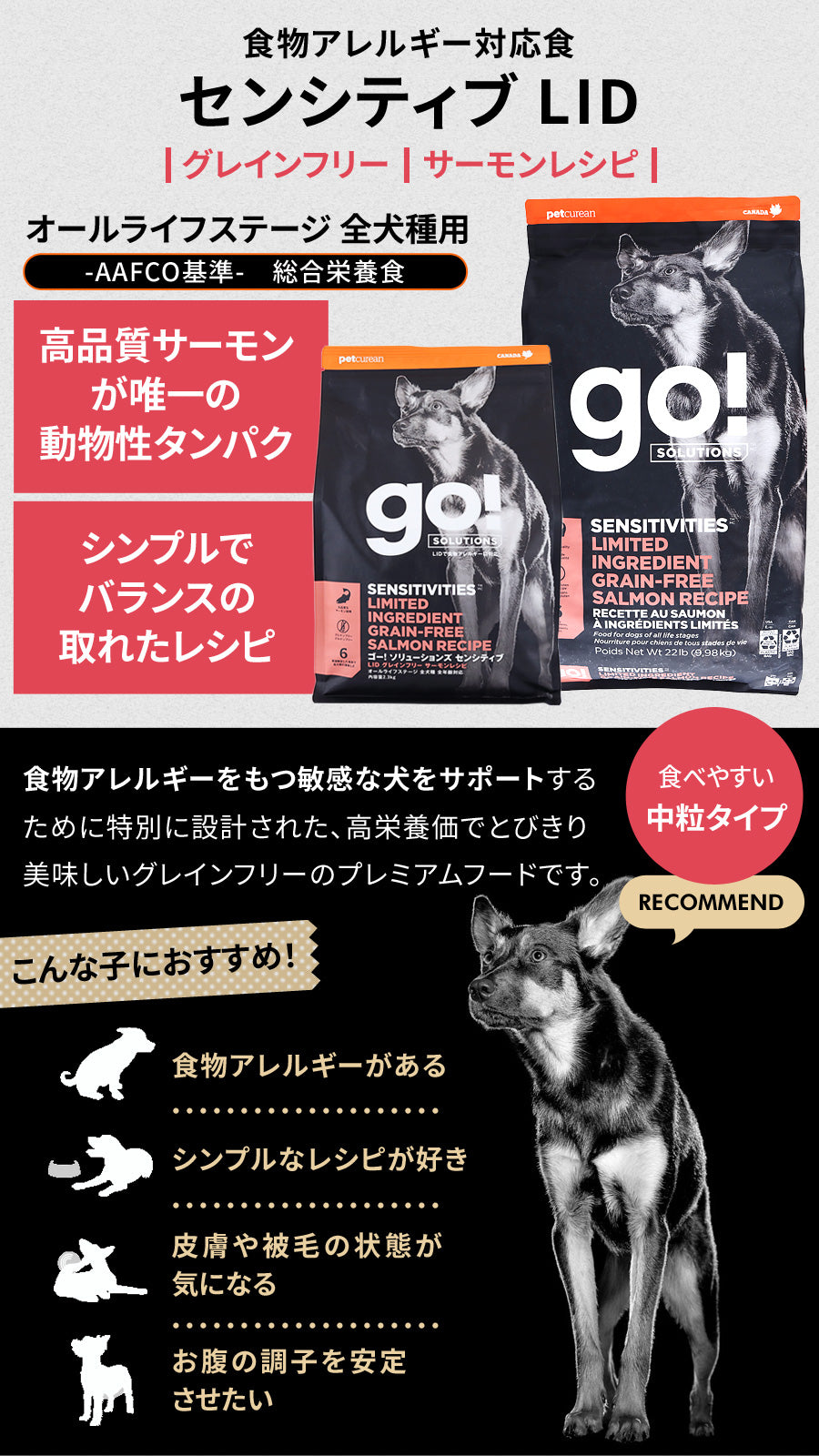 GO! ゴー ソリューションズ センシティブLID サーモン 9.98kg【国産鹿肉ジャーキー20g付き】ドッグフード