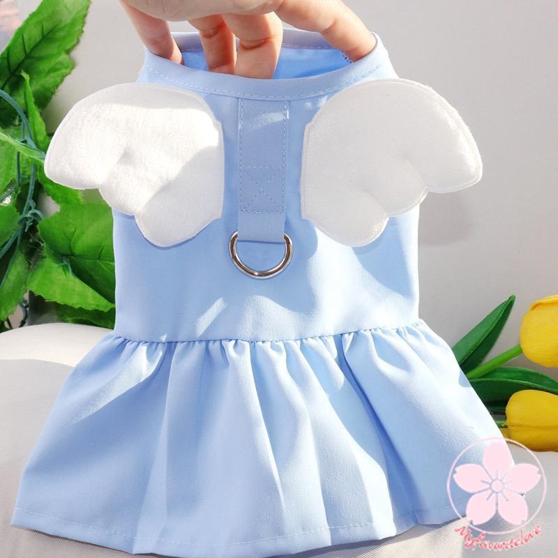 新作登場 ペット服 安い 犬 春 夏 秋 天使の羽 ワンピース フリル ウェアハーネス かわいい 可愛い 猫 ドッグウェア