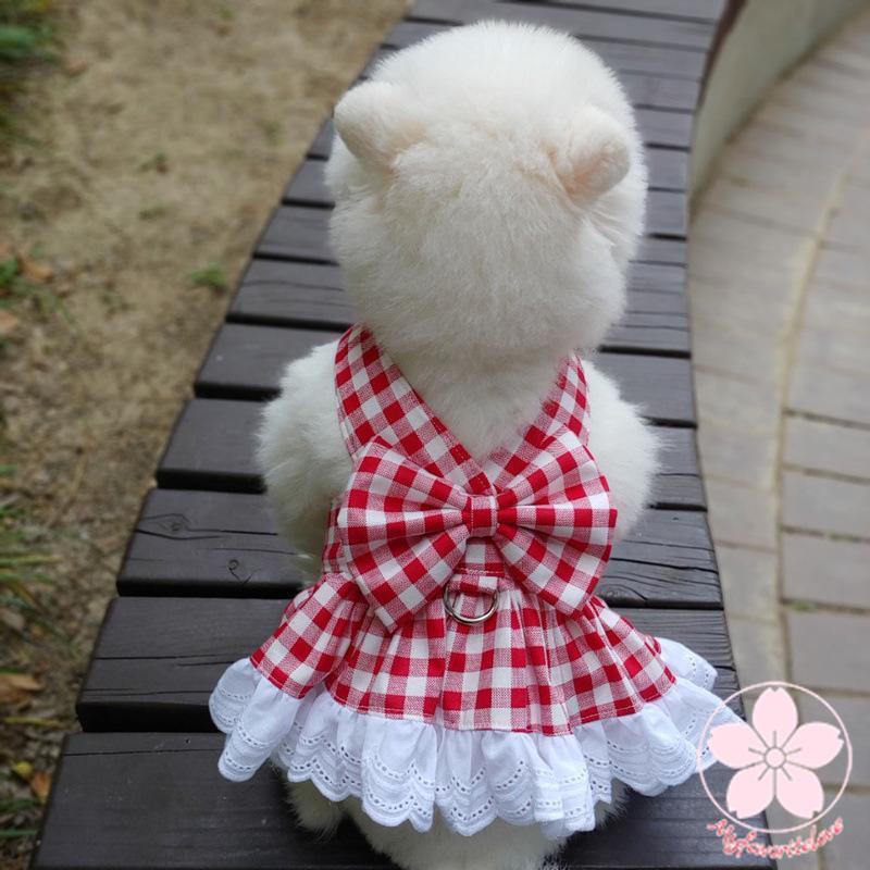 品質いいな新品 ペット 服 安い 犬 春 夏 秋 ギンガム チェック フリル ワンピース かわいい 可愛い ハイブランド 猫 ドッグウェア