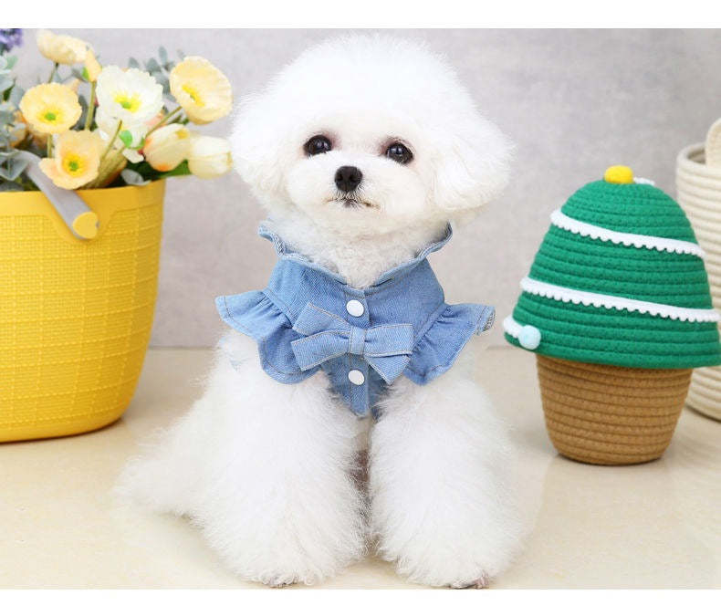 ペットの猫の服の王女の子犬のデニムのスカートのベスト メガ割ワンピースパンツトートバッグ