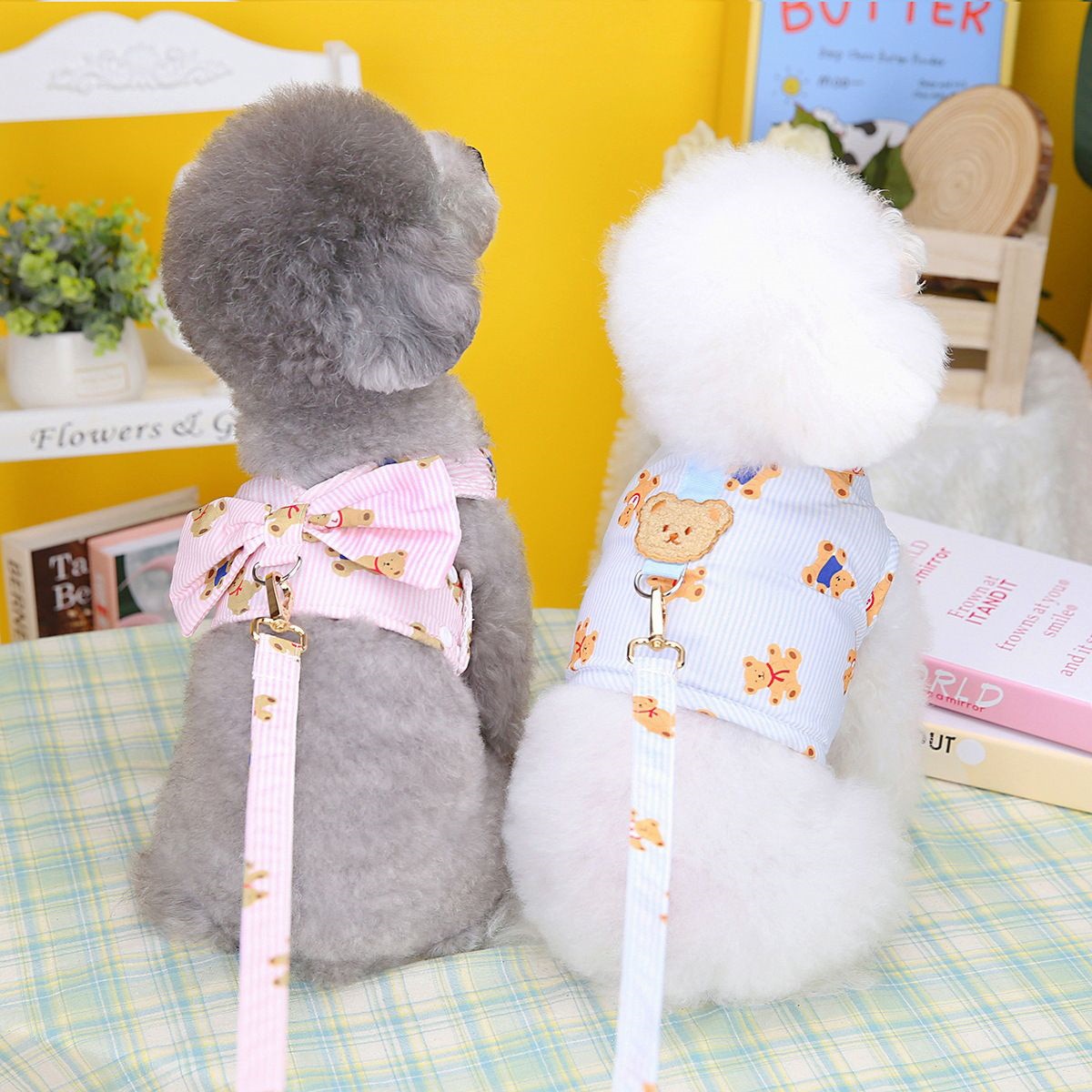 熊カップルペット猫テディ比熊犬服ベスト幼犬胸帯薄い夏牽引ロープ メガ割ワンピースパンツトートバッグ