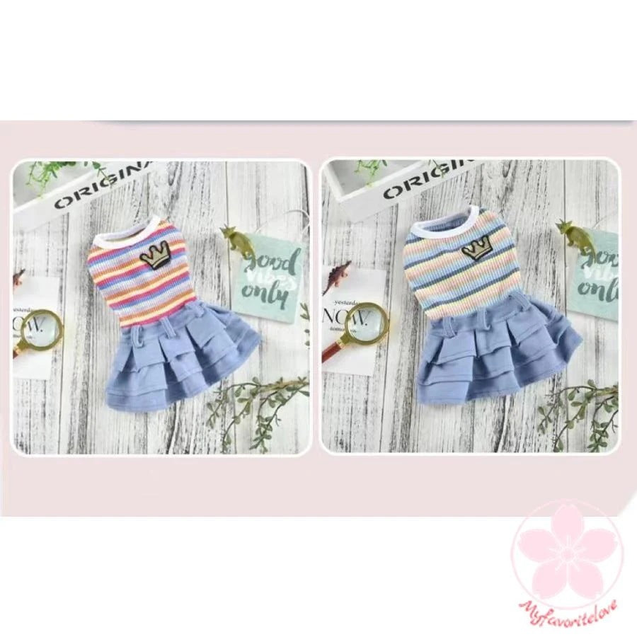 品質いいな新品 ペット 服 安い 犬 春 夏 秋 ボーダー デニム フリル ワンピース かわいい 可愛い ハイブランド 猫 ドッグ ウェア