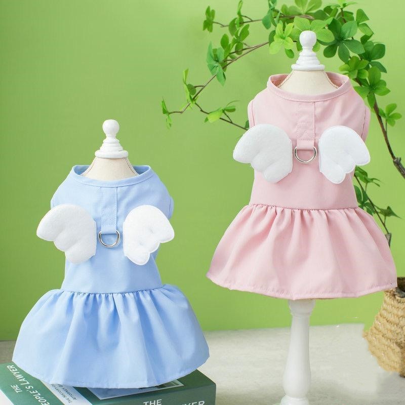 新作登場 ペット服 安い 犬 春 夏 秋 天使の羽 ワンピース フリル ウェアハーネス かわいい 可愛い 猫 ドッグウェア
