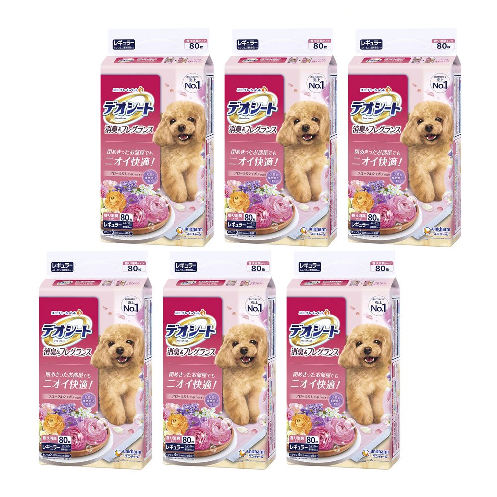 <a href="https://www.qoo10.jp/gmkt.inc/Search/brand.aspx?brandno=77536" target="_blank" class="title_brand" id="btn_brand" title="デオシート">デオシート</a>ペットシーツ 消臭&フレグランス フローラルシャボンの香り レギュラー 80枚X6 CRC40―25―10―10―00