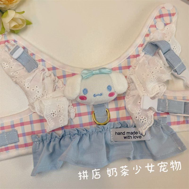 メガ割かわいいウサギ猫胸ストラップカラー格子犬牽引ロープ少女心ペット外出ロープ
