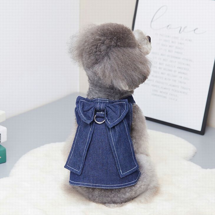 ペットウェアデニム 犬 服 新作秋冬 ペット服 犬猫服 快適で可愛い 春 小型犬 ペット服 けん引 マジックテープ着脱 ワンピース リードも付けれるペットウェア