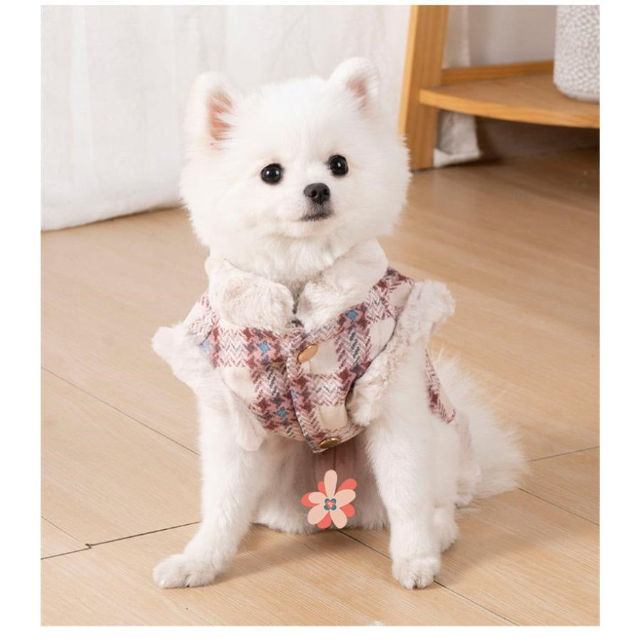 人気商品超目玉 犬服 ペットウェア 犬の服 厚手 Dカン付き チェック柄 ドッグウェア ペット用品 可愛い 暖かい 秋冬春 裏ボア 防寒 モコモコ ふわふわ 散歩