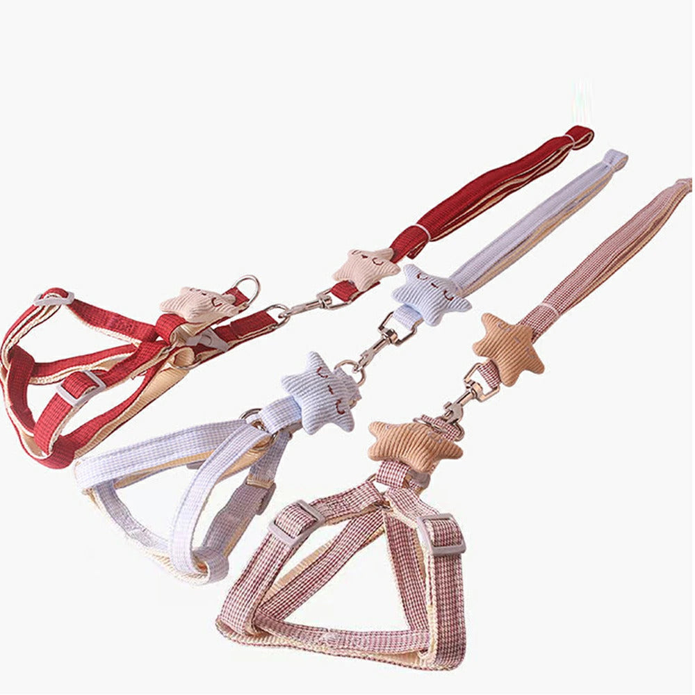 15日間のみ ペットハーネス&リードセット ペット ペットグッズ 犬用品 猫用 胴輪リード ハーネスリード 犬 小型犬 中型犬 犬用 猫用 ハーネス 犬具 胴輪 リードセット 3点式 星柄 キュート