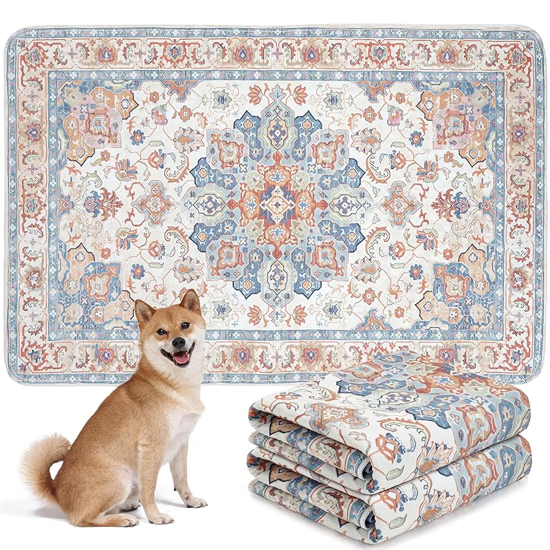 【即納】ULIGOTA洗える ペットシーツ 犬 猫用 洗えるペットマット おしっこマット ペットマット エスニック柄 下敷きマット 洗える 速乾 繰り返し使える(102×67cm ベージュ)