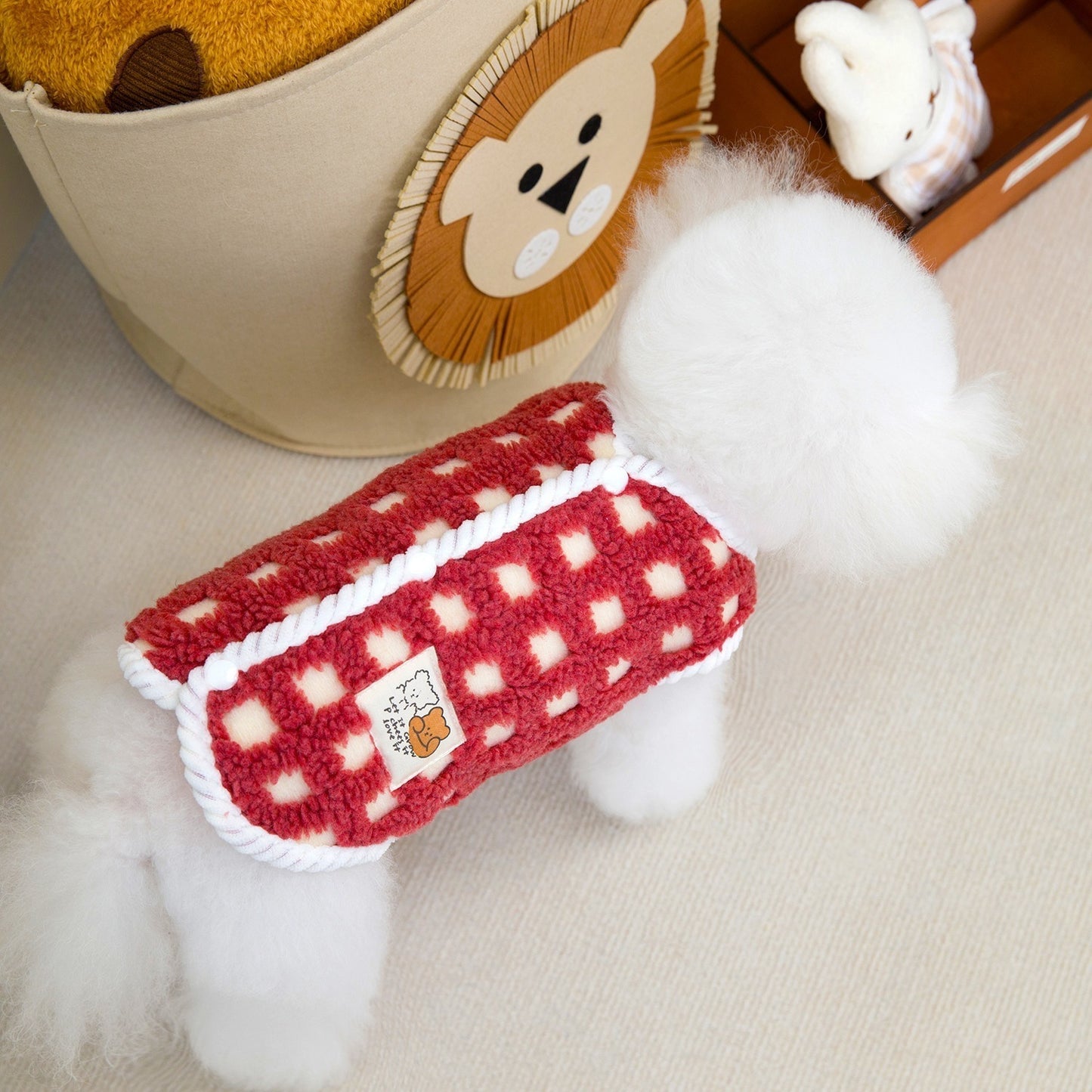 人気ペット用品犬服猫小型犬厚手フリース快適立体格子縞フリースベスト