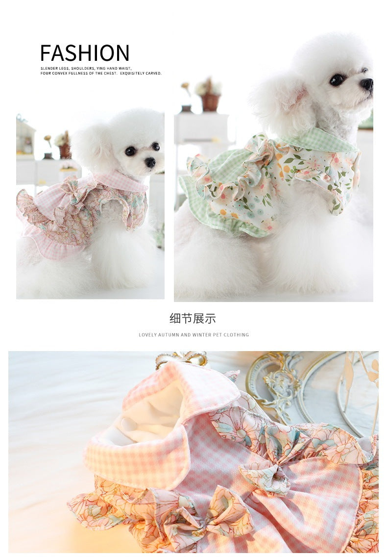 新作 猫犬 ペットウェア 2色XS-XL春秋冬スエード入り厚手タイプ犬の服かわいい猫の新生ミルク犬のミルク猫のプリンセスワンピース子犬マシュマロ小型犬ペットテディ服キャミソールさいころ甘いロリータの猫