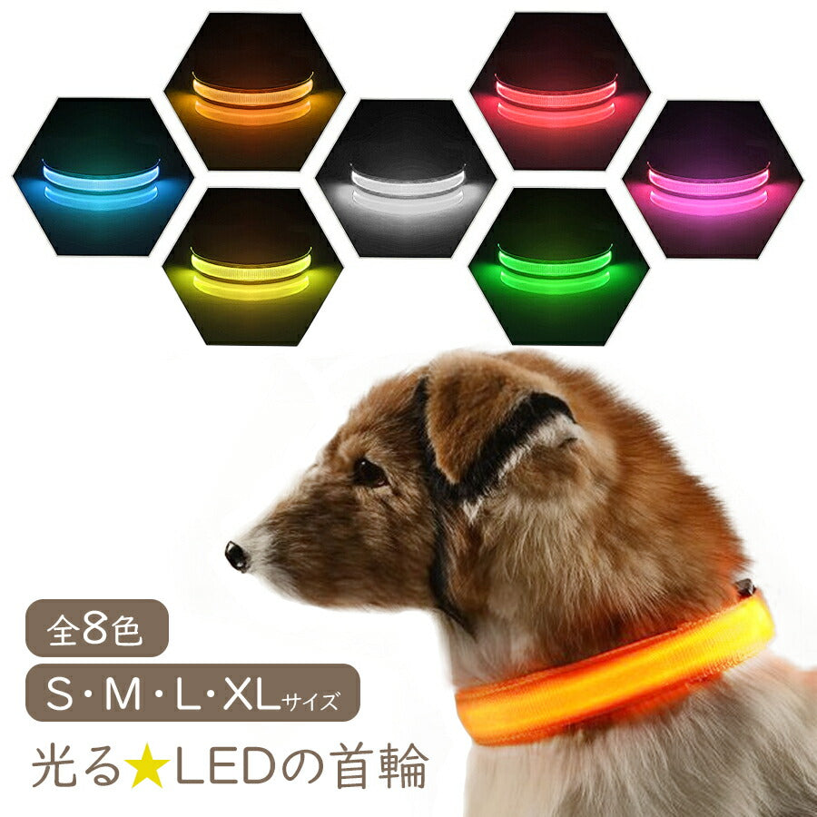 USB充電式の光る首輪 子犬 中型犬 お散歩にぴったり 発光 LED首輪