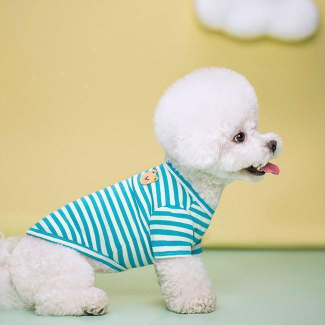 ペット服 Tシャツ 犬用 半袖 クマ ストライプ柄 配色 軽量 通気性 柔らかい 可愛い 新品 大人気 着せやすい 抜け毛対策 汚れ防止 冷え対策 春夏