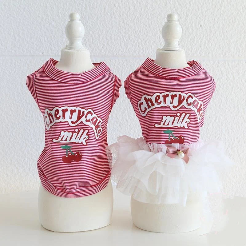 新入庫 ペット 服 安い 犬 春 夏 秋 さくらんぼ 柄 ボーダー タンクトップ ワンピース かわいい 可愛い ハイブランド 猫 ドッグウェア