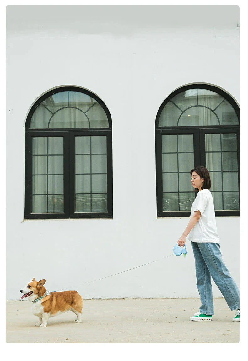 沸騰新柄追加 犬 伸縮リード ハーネス 巻き取り式伸縮リード 自動巻き 反射光 調節可能 ゴミ袋ケース付き 長さ5quma