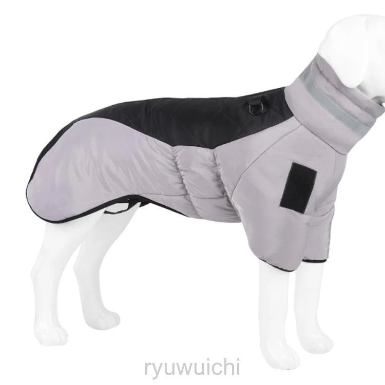 ドッグウェア 背中開き 中綿 コート 配色 中型犬 大型犬 向け 犬服 ダウン ジャケット ハイネック ハーネス 秋 冬 3XL 防寒