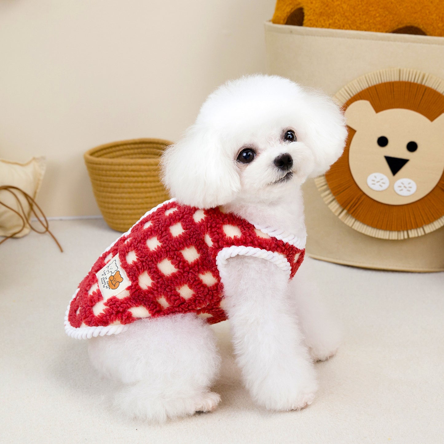 人気ペット用品犬服猫小型犬厚手フリース快適立体格子縞フリースベスト