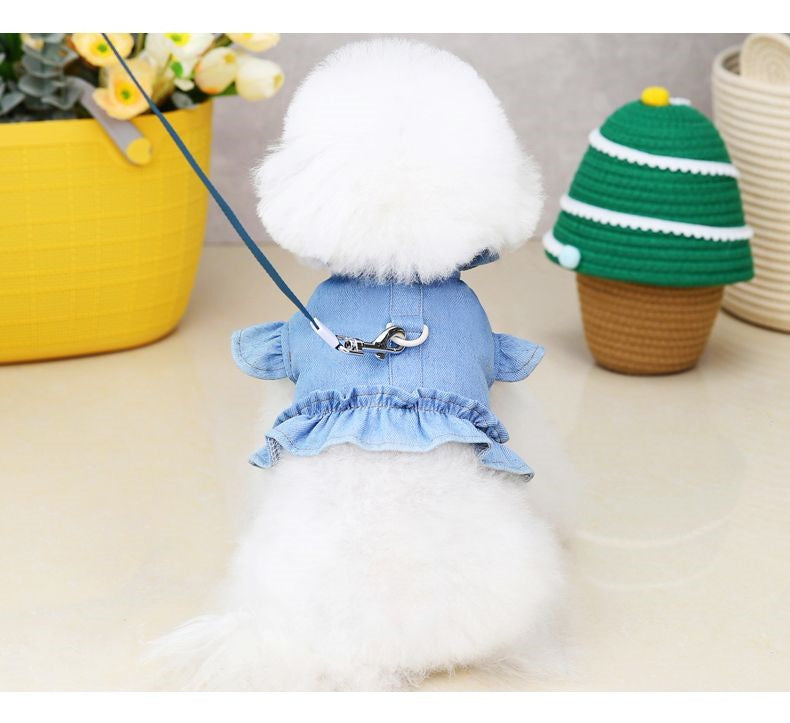 ペットの猫の服の王女の子犬のデニムのスカートのベスト メガ割ワンピースパンツトートバッグ