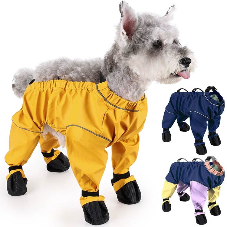 限定販売サスペンダー付き防水犬用ブーツ 防水 犬用シューズ 犬服 滑り止め 犬用レッグカバー 調節可能 サスペンダー付き 犬用レッグカバー レインパンツ 脱げない 屋外四本足パンツ 犬 肉球保護 汚れ