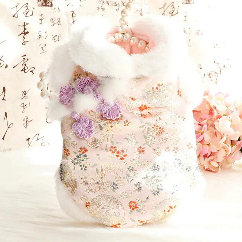 ペットウェア かわいい 3色XS-XL秋冬あたたまることスエード入り厚手タイプ犬の服かわいい中国風新年猫の新生ミルク犬のミルク猫のプリンセス子犬マシュマロ小型犬テディ服