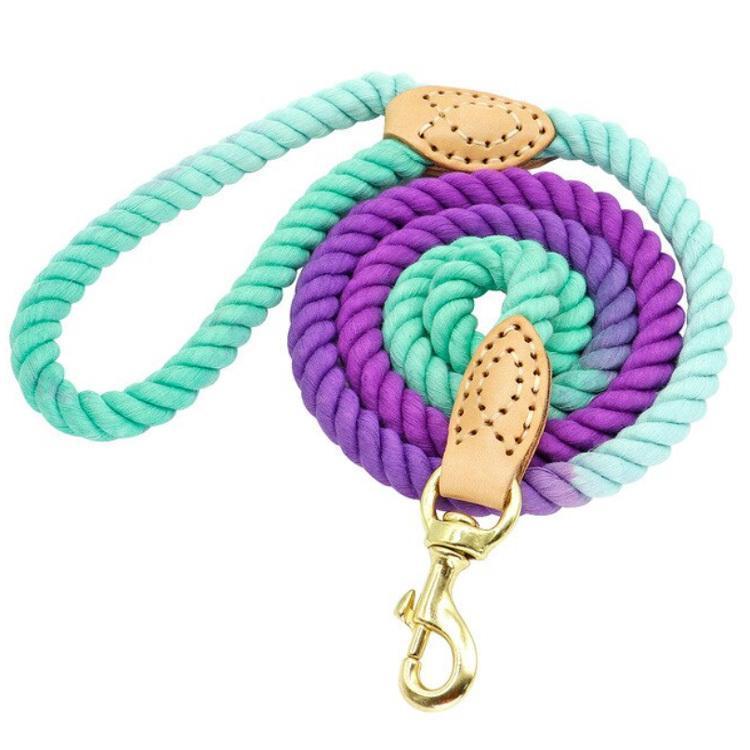 犬 リード ロープ 手作り ハンドメイド 自然素材 低アレルギー性 天然コットン 綿 本革 リアルレザー ゴールド 丈夫 かわいい おしゃれ 小型犬 中型犬 大型犬