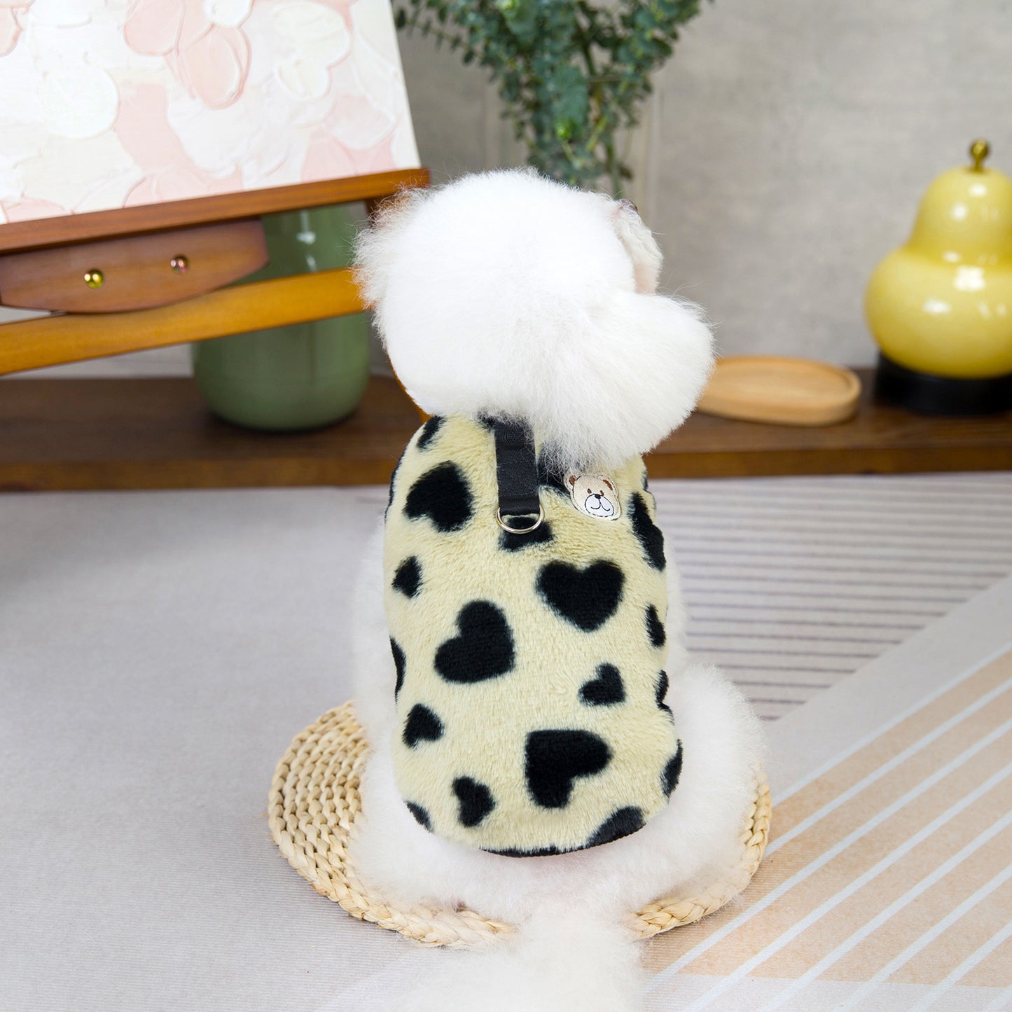 人気犬の服 ペットの服 小型犬 猫 テディは秋と冬の暖かい快適な愛のハートベアフリースジャケットを着用することができます