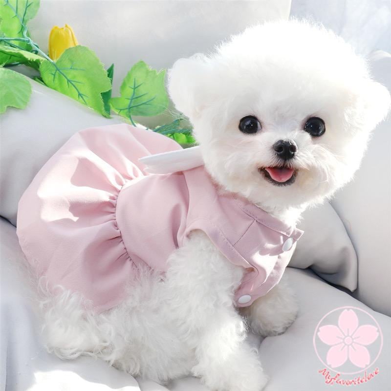 新作登場 ペット服 安い 犬 春 夏 秋 天使の羽 ワンピース フリル ウェアハーネス かわいい 可愛い 猫 ドッグウェア