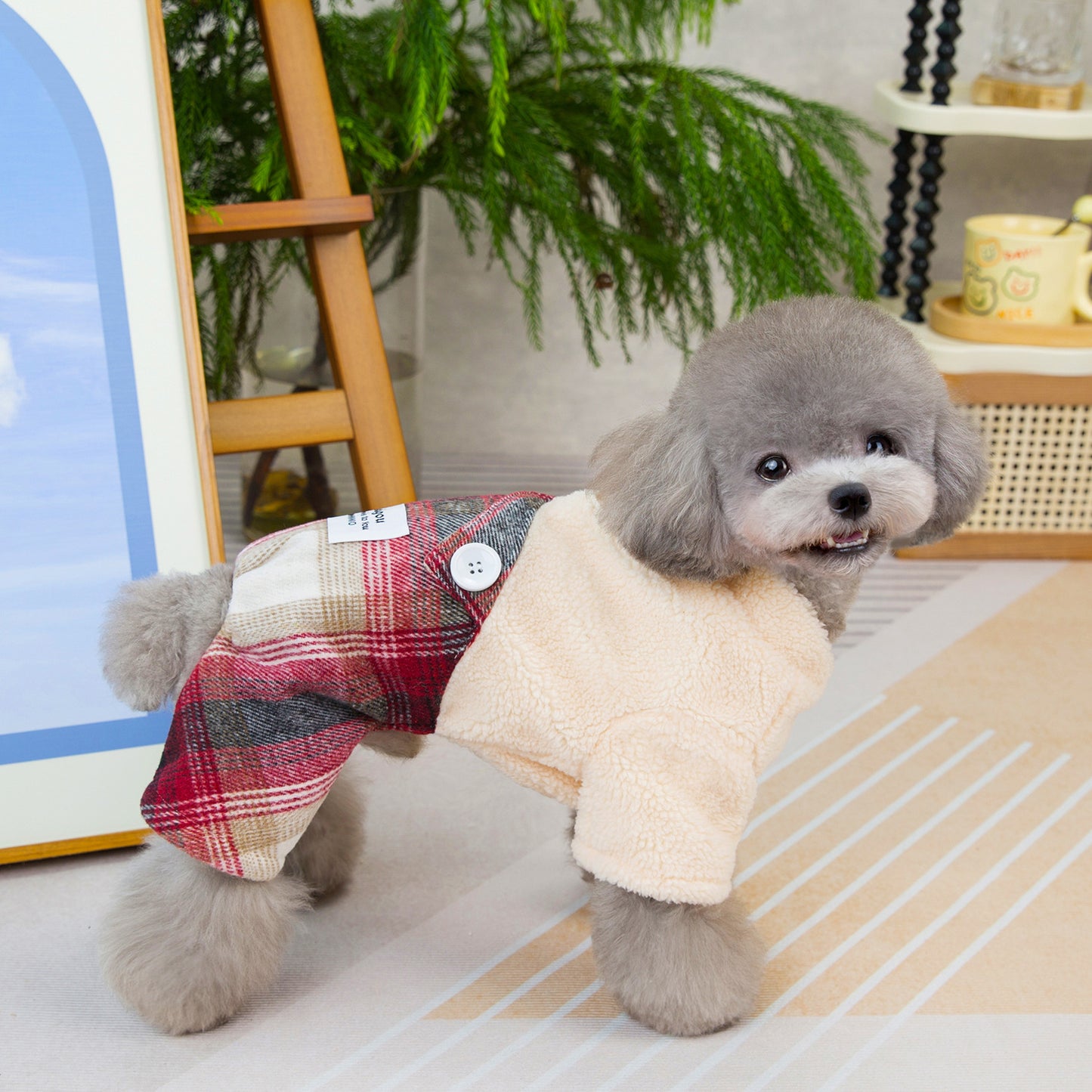 人気犬の服ペット服小型犬や猫が秋と冬に着用することができます暖かく快適なチェック柄の四本足のズボンに代わって