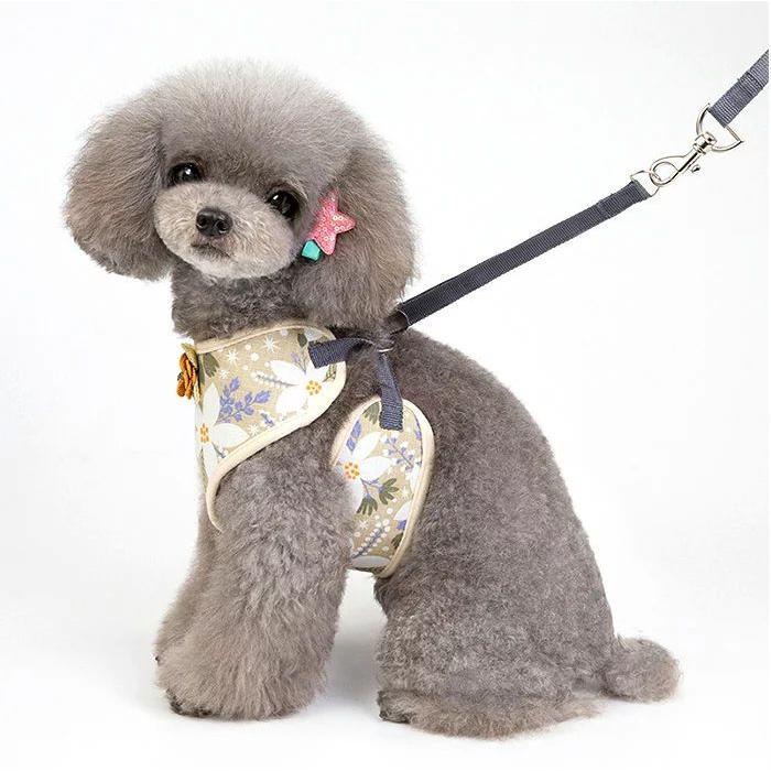 新商品プロモーション,数量限定 犬 ハーネス リード付 ペット 服 フラワー コサージュ ウェアハーネス 胴輪 キャット ドッグ メッシュ リボン ラインストーン犬 ハーネス
