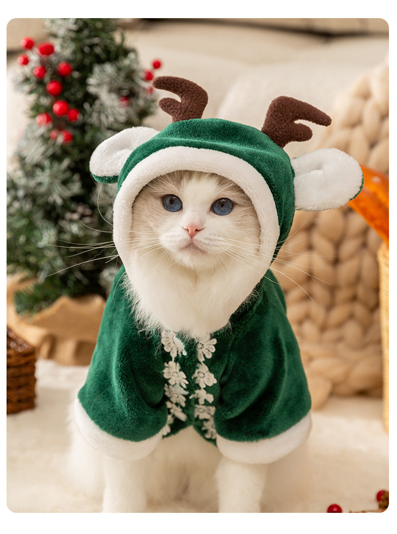 秋冬の犬服 テディボーミペットのコキシナレビーベア秋冬服 猫の服クリスマスシリーズ鹿の角のマント