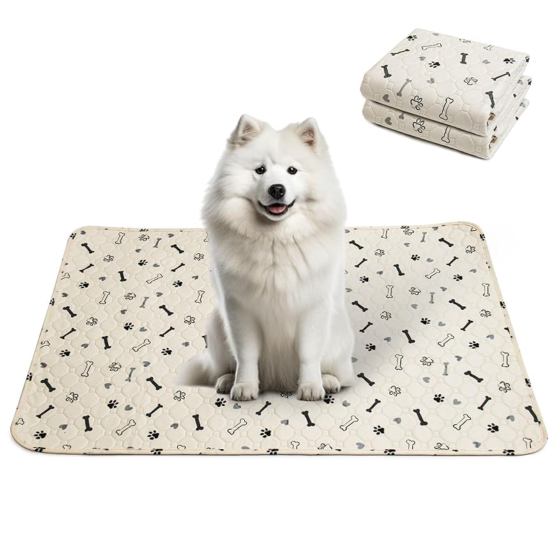 【即納】STVICTORY ペットシーツ 洗える 犬 猫 ペット用 おしっこマット 下敷き ペットマット 滑り止め 防水 速乾 消臭 子犬/シニア犬の介護シーツ 繰り返し使用可能 多頭飼い 骨柄(オフ