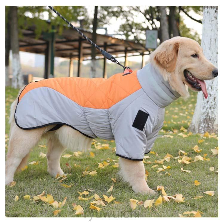 ドッグウェア 背中開き 中綿 コート 配色 中型犬 大型犬 向け 犬服 ダウン ジャケット ハイネック ハーネス 秋 冬 3XL 防寒