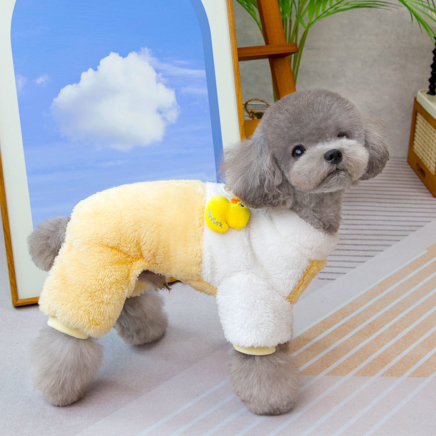 人気犬の服ペット服小型犬猫が着ることができる秋と冬の新しい暖かい快適なアヒル4脚フリースジャケット