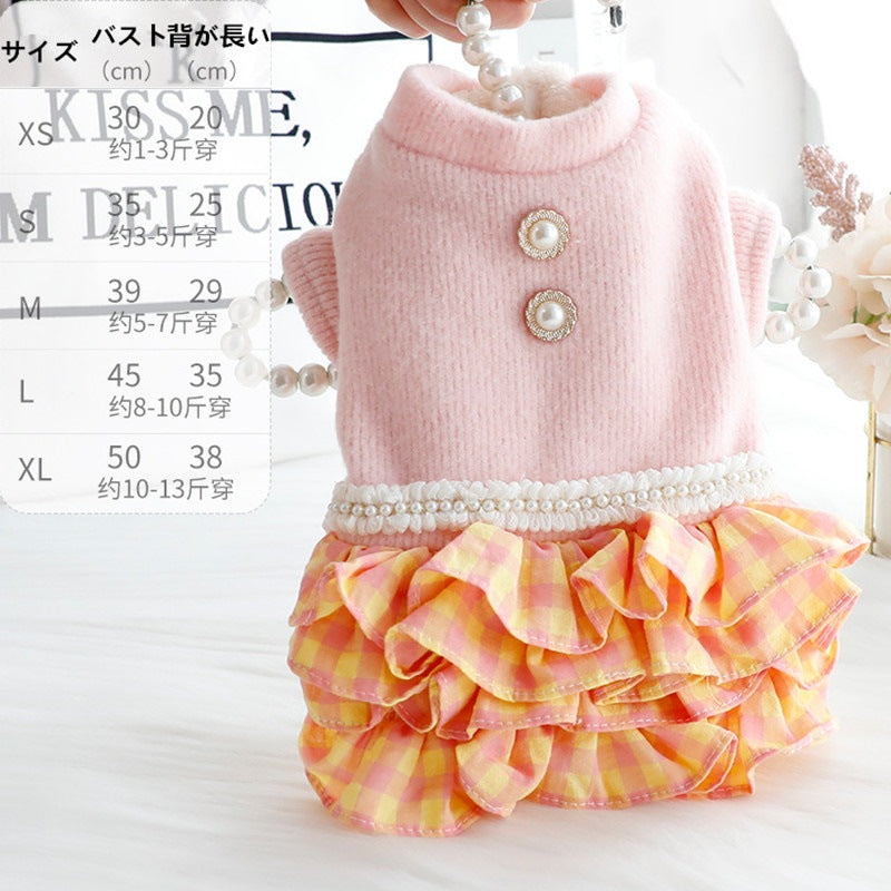 2色の新金犬の服かわいい猫のバブルスリーブロリータお姫様リボン本ピンクワンピース新生ミルク犬のミルク猫の子犬マシュマロ小型犬ペットテディ服CXDZ23